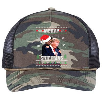 Merry Sniffmas Christmas Anti Biden Ugly Christmas Sweater Retro Rope Trucker Hat Cap