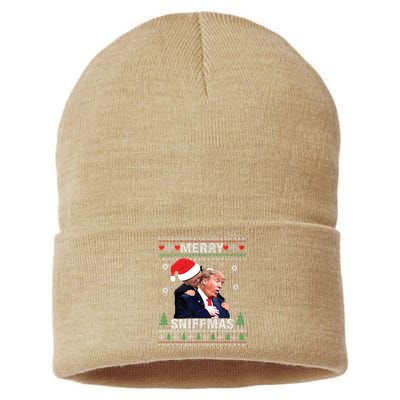 Merry Sniffmas Christmas Anti Biden Ugly Christmas Sweater Sustainable Knit Beanie