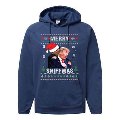 Merry Sniffmas Christmas Anti Biden Ugly Christmas Sweater Performance Fleece Hoodie