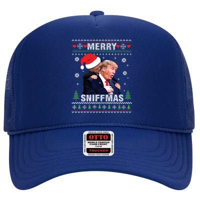 Merry Sniffmas Christmas Anti Biden Ugly Christmas Sweater High Crown Mesh Back Trucker Hat