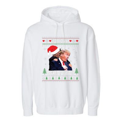 Merry Sniffmas Christmas Anti Biden Ugly Christmas Sweater Garment-Dyed Fleece Hoodie