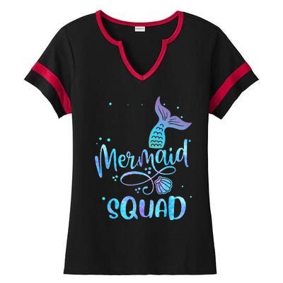 Mermaid Squad Cute Girls Birthday Squad Mermaid Tail Party Ladies Halftime Notch Neck Tee