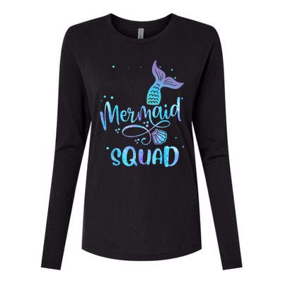 Mermaid Squad Cute Girls Birthday Squad Mermaid Tail Party Womens Cotton Relaxed Long Sleeve T-Shirt