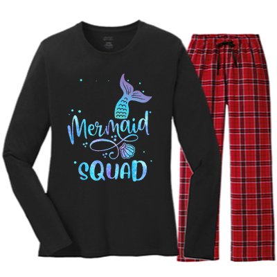 Mermaid Squad Cute Girls Birthday Squad Mermaid Tail Party Women's Long Sleeve Flannel Pajama Set 