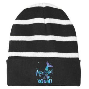 Mermaid Squad Cute Girls Birthday Squad Mermaid Tail Party Striped Beanie with Solid Band