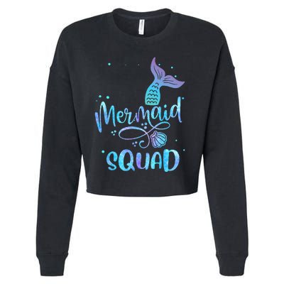 Mermaid Squad Cute Girls Birthday Squad Mermaid Tail Party Cropped Pullover Crew