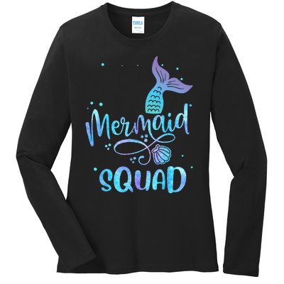 Mermaid Squad Cute Girls Birthday Squad Mermaid Tail Party Ladies Long Sleeve Shirt