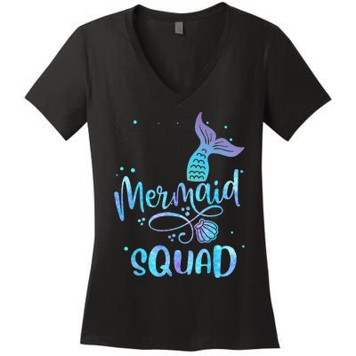 Mermaid Squad Cute Girls Birthday Squad Mermaid Tail Party Women's V-Neck T-Shirt