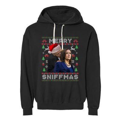 Merry Sniffmas Christmas Anti Biden Ugly Christmas Garment-Dyed Fleece Hoodie