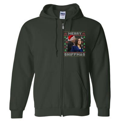 Merry Sniffmas Christmas Anti Biden Ugly Christmas Full Zip Hoodie