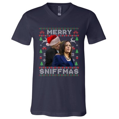 Merry Sniffmas Christmas Anti Biden Ugly Christmas V-Neck T-Shirt