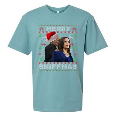 Merry Sniffmas Christmas Anti Biden Ugly Christmas Sueded Cloud Jersey T-Shirt