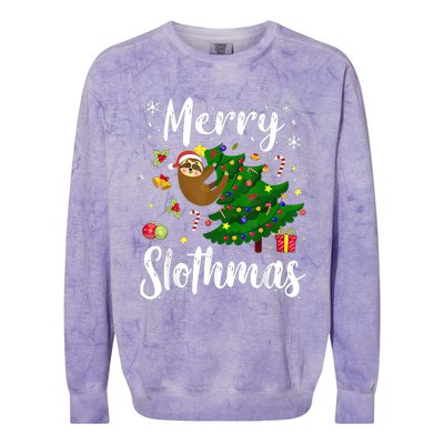 Merry Slothmas Christmas Sloth Lover Xmas Pajamas Christmas Colorblast Crewneck Sweatshirt