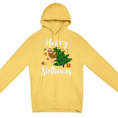 Merry Slothmas Christmas Sloth Lover Xmas Pajamas Christmas Premium Pullover Hoodie