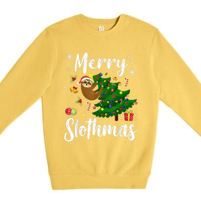 Merry Slothmas Christmas Sloth Lover Xmas Pajamas Christmas Premium Crewneck Sweatshirt