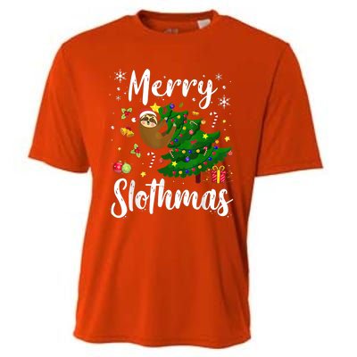 Merry Slothmas Christmas Sloth Lover Xmas Pajamas Christmas Cooling Performance Crew T-Shirt