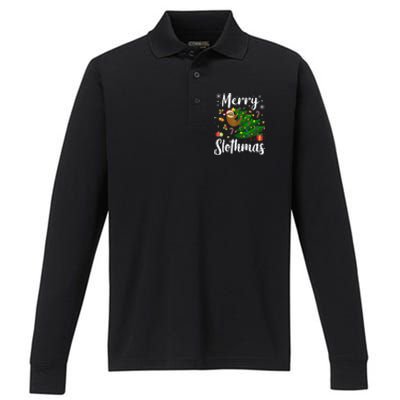 Merry Slothmas Christmas Sloth Lover Xmas Pajamas Christmas Performance Long Sleeve Polo