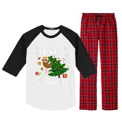 Merry Slothmas Christmas Sloth Lover Xmas Pajamas Christmas Raglan Sleeve Pajama Set