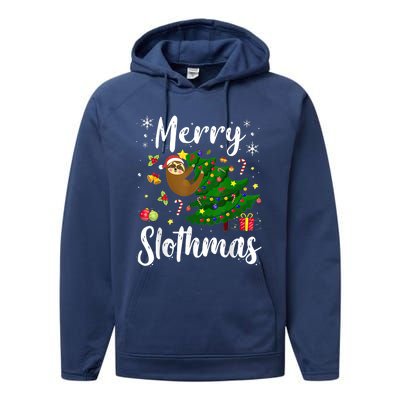 Merry Slothmas Christmas Sloth Lover Xmas Pajamas Christmas Performance Fleece Hoodie