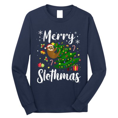 Merry Slothmas Christmas Sloth Lover Xmas Pajamas Christmas Long Sleeve Shirt