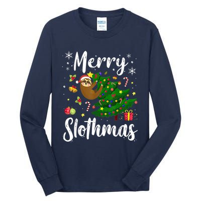 Merry Slothmas Christmas Sloth Lover Xmas Pajamas Christmas Tall Long Sleeve T-Shirt