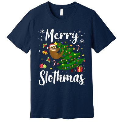 Merry Slothmas Christmas Sloth Lover Xmas Pajamas Christmas Premium T-Shirt