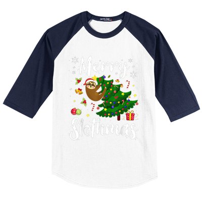 Merry Slothmas Christmas Sloth Lover Xmas Pajamas Christmas Baseball Sleeve Shirt