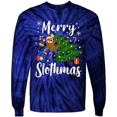 Merry Slothmas Christmas Sloth Lover Xmas Pajamas Christmas Tie-Dye Long Sleeve Shirt