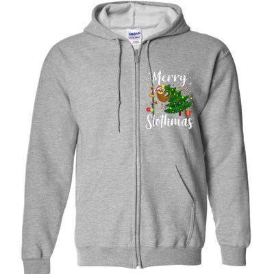 Merry Slothmas Christmas Sloth Lover Xmas Pajamas Christmas Full Zip Hoodie