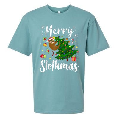 Merry Slothmas Christmas Sloth Lover Xmas Pajamas Christmas Sueded Cloud Jersey T-Shirt