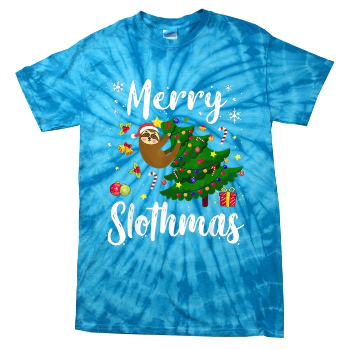 Merry Slothmas Christmas Sloth Lover Xmas Pajamas Christmas Tie-Dye T-Shirt