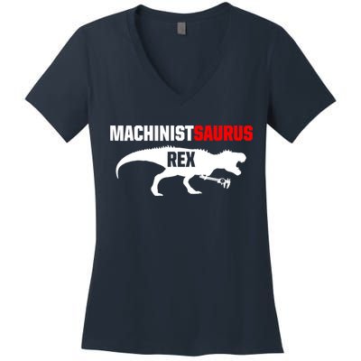 Machinist SaurusRex CNC Machine Operator Machining Women's V-Neck T-Shirt