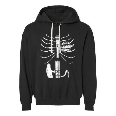 Music Skeleton Cool Guitar Microphone Speaker Heart Musician Garment-Dyed Fleece Hoodie