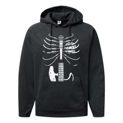 Music Skeleton Cool Guitar Microphone Speaker Heart Musician Performance Fleece Hoodie