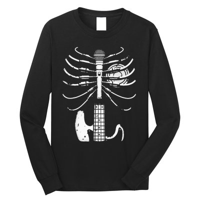 Music Skeleton Cool Guitar Microphone Speaker Heart Musician Long Sleeve Shirt