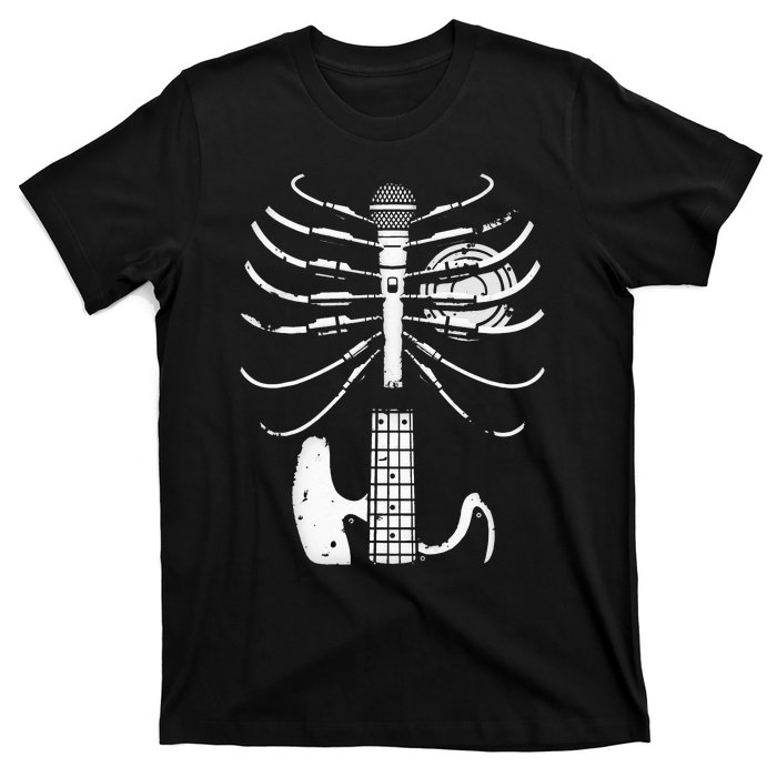 Music Skeleton Cool Guitar Microphone Speaker Heart Musician T-Shirt