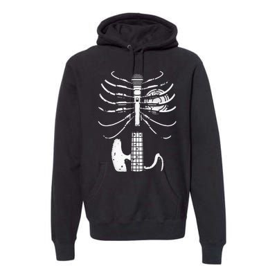 Music Skeleton Cool Guitar Microphone Speaker Heart Musician Premium Hoodie