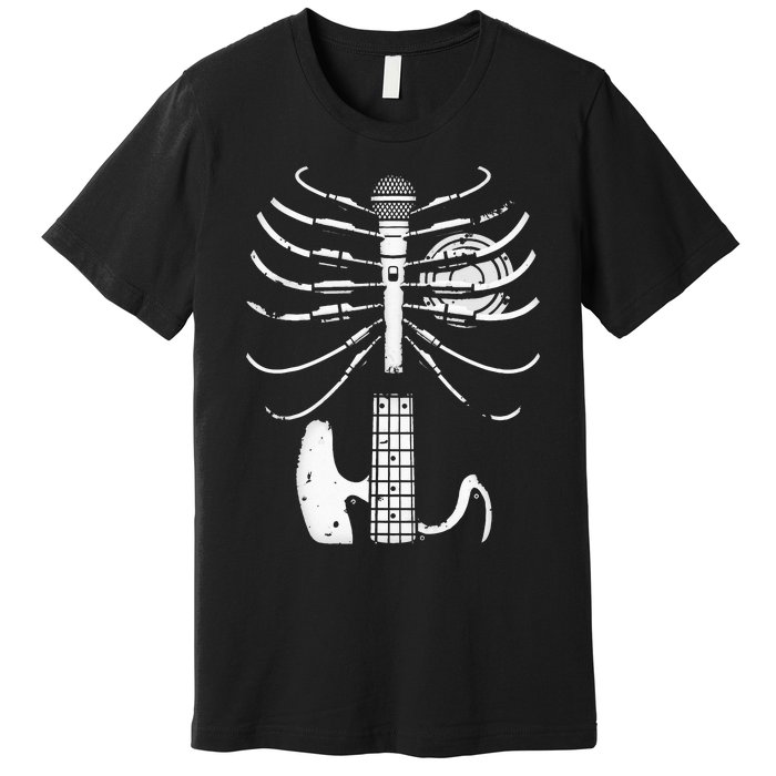 Music Skeleton Cool Guitar Microphone Speaker Heart Musician Premium T-Shirt