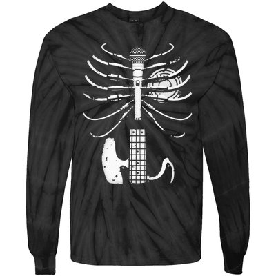 Music Skeleton Cool Guitar Microphone Speaker Heart Musician Tie-Dye Long Sleeve Shirt