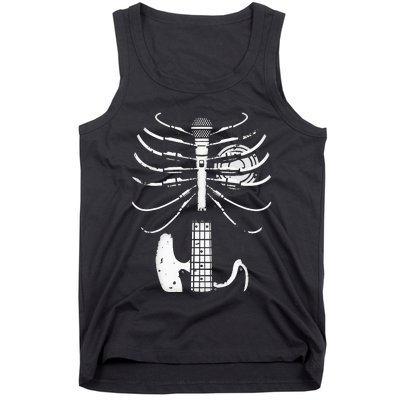 Music Skeleton Cool Guitar Microphone Speaker Heart Musician Tank Top