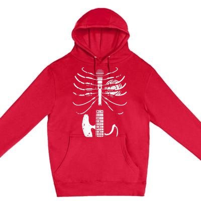 Music Skeleton Cool Guitar Microphone Speaker Heart Musician Premium Pullover Hoodie