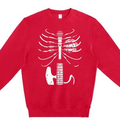 Music Skeleton Cool Guitar Microphone Speaker Heart Musician Premium Crewneck Sweatshirt