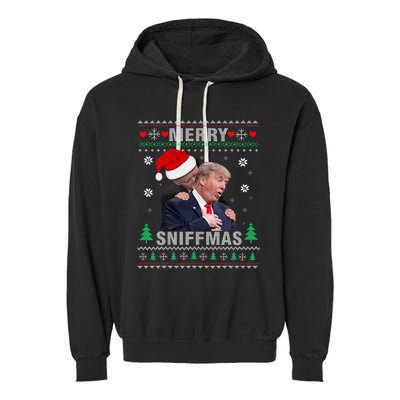 Merry Sniffmas Christmas Anti Biden Ugly Christmas Sweater Garment-Dyed Fleece Hoodie