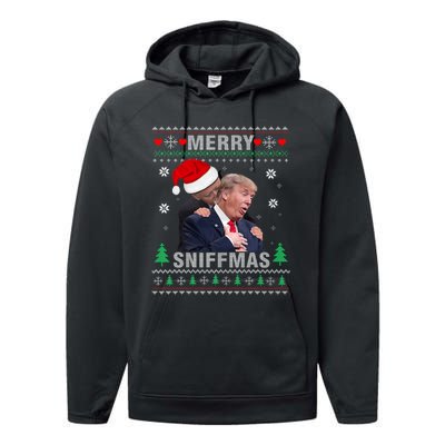 Merry Sniffmas Christmas Anti Biden Ugly Christmas Sweater Performance Fleece Hoodie