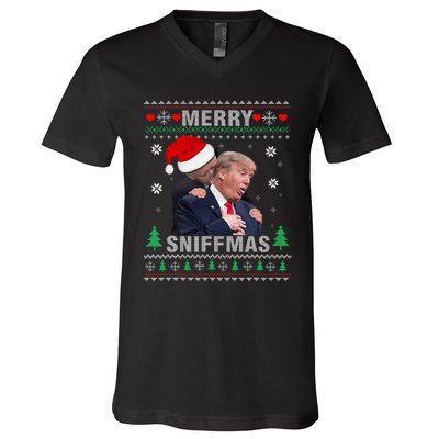 Merry Sniffmas Christmas Anti Biden Ugly Christmas Sweater V-Neck T-Shirt