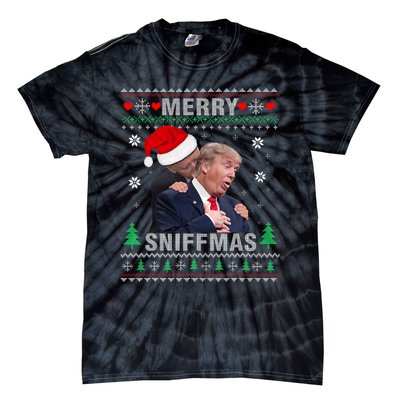 Merry Sniffmas Christmas Anti Biden Ugly Christmas Sweater Tie-Dye T-Shirt