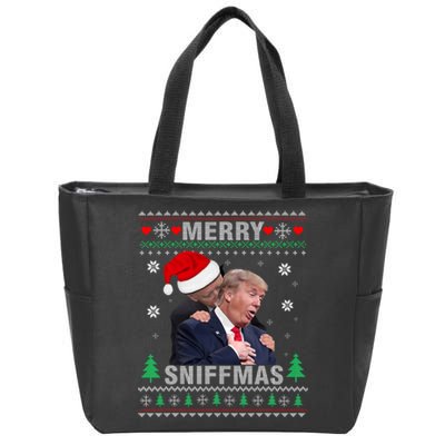 Merry Sniffmas Christmas Anti Biden Ugly Christmas Sweater Zip Tote Bag