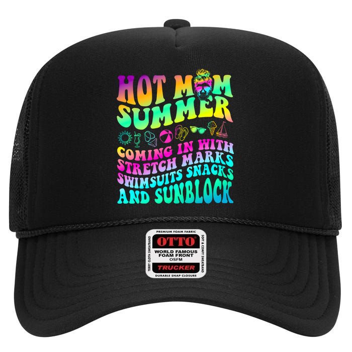 Mom Summer Coming In With Stretch Marks Swimsuits Snacks High Crown Mesh Back Trucker Hat