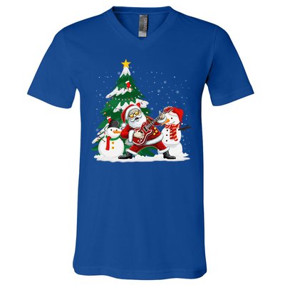 Musical Santa Claus Guitar Christmas Santa Claus Player Rock Gift V-Neck T-Shirt