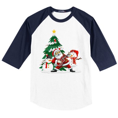 Musical Santa Claus Guitar Christmas Santa Claus Player Rock Gift Baseball Sleeve Shirt